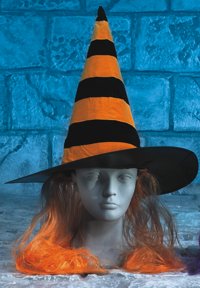 Unbranded Horror Hat - Adult Striped Witch w Hair - Orange