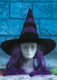 Unbranded Horror Hat - Adult Striped Witch w Hair - Purple