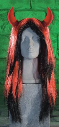 Unbranded Horror Wig - Red/Black with Devil Horns