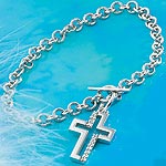 Hot Silver Cross Cubic Zirconia T-Bar Bracelet