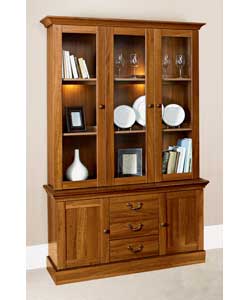 MDF and chipboard with walnut effect foil.3 glass display doors.6 internal shelves.3 drawers with ea