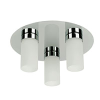 IP21. Suitable for use in domestic and commercial bathrooms in zone 3. Chrome with acid glass