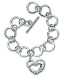 Ice Sterling Silver Double Heart Charm Bracelet