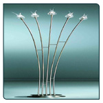 Satin nickel and chrome finish floor lamp with individual clear glasses and integral transformer