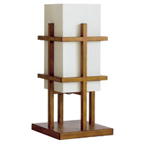Modern oriental-style table lamp with solid wooden framework and a heavy rice-paper shade.