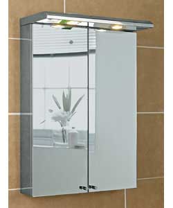 Stainless steel with bright polished chrome finish.2 lights.2 internal shelves.Requires wiring.IP44 