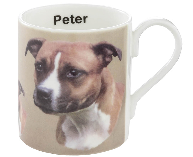 Unbranded Illustrated Dog Bone China Mug - Staffordshire Bull Terrier Brown