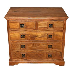 Indian - Jali Block 5 Drawer Chest - Sheesham Wood