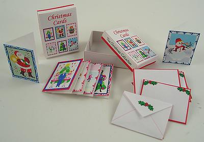 1:12 Scale Individually Handcrafted Dolls House Miniature Box of Six Christmas Cards and Envelopes