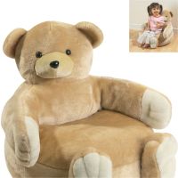 Inflatable vinyl chair with plush teddy cover. Inflated size 46 x 42 x 39cm (18 x 16½ x