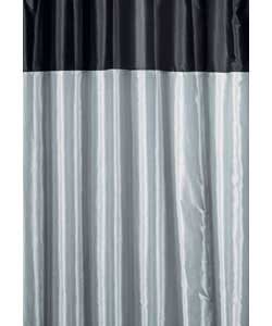Damask shower curtain.Give your bathroom a bold new look with this modern-looking silver and black s