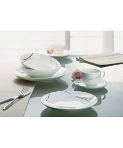 4 place settings. Set contains 4 dinner plates, 4 salad plates, 4 soup bowls and 4 teacups and 4 sau