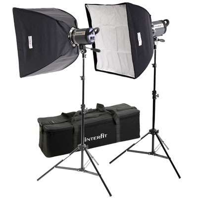 The Interfit INT429 Stellar X 300 Twin Softbox Kit includes 2 x Stellar X 300w/s, 2 x COR751 Light s