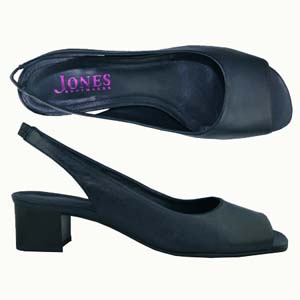 A classic sandal from Jones Bootmaker. Features adjustable sling-back, low block heel and a padded l