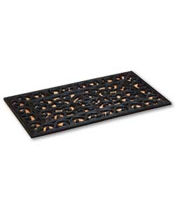 This heavy rubber doormat adds iron effect scrollw