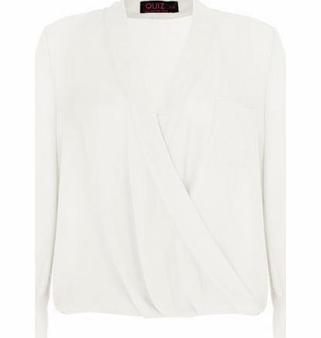 Unbranded Ivory Wrap Front Long Sleeve Blouse