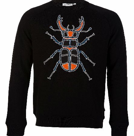 J.Linderberg Chad 2.0 Bug Sweatshirt Black J Lindeberg presents this classic black raglan sleeve crew neck in a regular fit. It features a large embroidered applique bug design on the chest of the sweat in multicolored panels with white embroidery. C