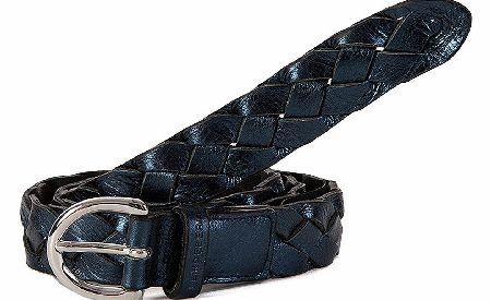 J.Linderberg Plaited Leather Navy Belt features a silver buckle and leather belt loop with embossed branding with a plaited finish to the belt. Colour: Navy Fabric: Leather