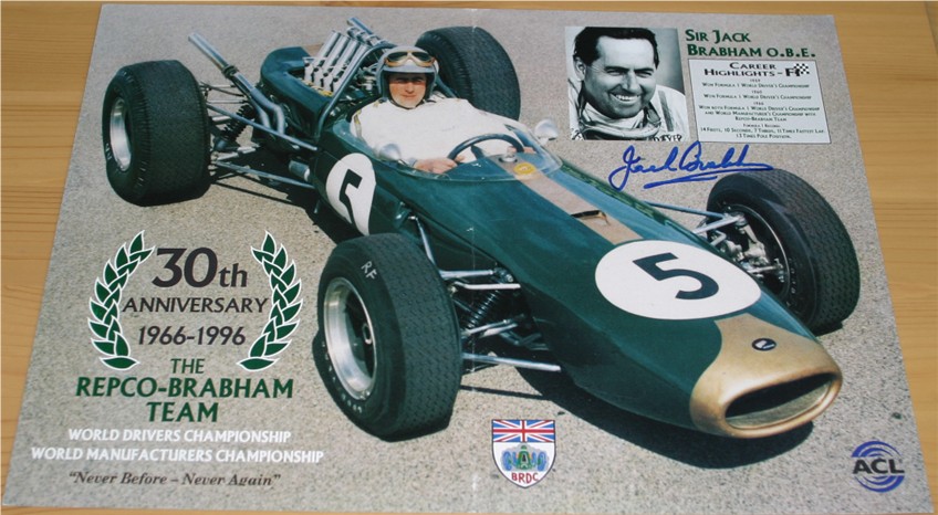 JACK BRABHAM SIGNED 12 x 8 INCH PRINT