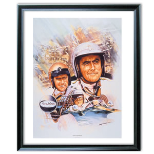 This Jack Brabham print shows Brabham in his three World Championship winning years. The painting is