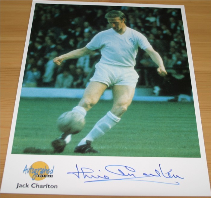 Autographed Editions photo signed in blue pen by the England World Cup winning star Jack Charlton -
