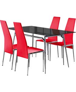 Unbranded Javelin 120cm Black Glass Dining Table and 4 Red