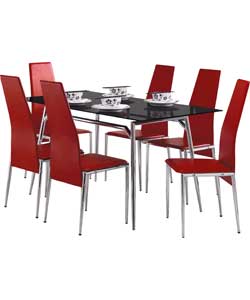 Unbranded Javelin 150cm Black Glass Dining Table and 6 Red