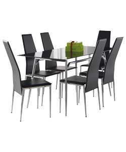 Unbranded Javelin 150cm Black Glass Dining Table and 6