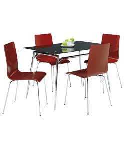 Unbranded Javelin Black Dining Table and 4 Red Bentwood