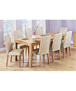 Javia Oak Extending Table and 6 Jessica Cream Leather Chairs