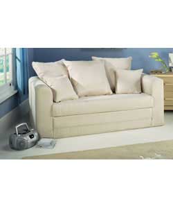 Foam fold out sofabed with scatter back design offering style and comfort in soft 100% polyester
