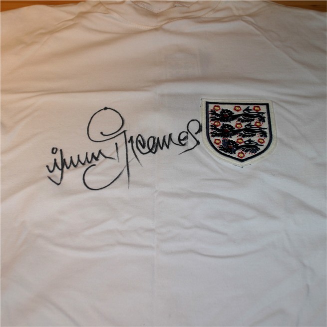 JIMMY GREAVES SIGNED REPLICA VINTAGE ENGLAND SHIRT