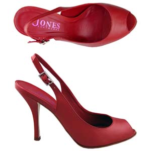 A sophisticated sling-back from Jones Bootmaker. Features peep-toe, stiletto heel and adjustable ank