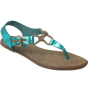 T-bar metallic leather flip flop with ankle strap and rope detail. The Jope sandals will add a touch