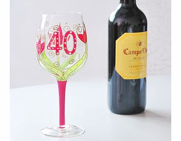 This gorgeous Julie Childs 50th Birthday Hand Painted Wine Glass would make an ideal gift for someone special about to turn 40!This clear wine glass has a pink painted stem and the base features a raised pattern with diamantes. The top of the glass h