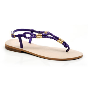Plaited effect strappy flip flop with metallic detail and buckled ankle strap. The unique Juttin san