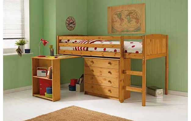 With this Kelsey Pine Mid Sleeper/Desk/Chest with Elliott Mattress. you get a lot for your money. This mid sleeper not only comes with a mattress included. but also gives your child a work space and plenty of storage space. The included Elliott mattr