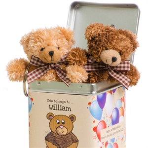 Unbranded Keyring Teddies in a Personalised Birthday Tin