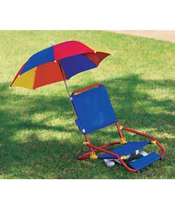 This beach chair with parasol folds down into a po
