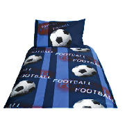 This duvet set includes a single duvet cover and matching pillowcase with football design. It is mad