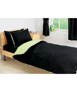 Kids Reversible Single Duvet Set - Black and Lime