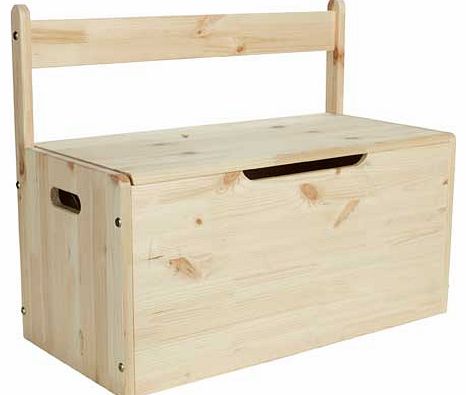 Part of the charming Scandinavia range. this pine toy box has a large storage capacity and a handy backrest. so when the lids down it doubles up as a bench. The toy box is constructed with untreated solid pine you can stain. paint or varnish to creat