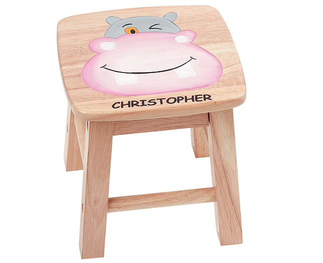 Unbranded Kids Wooden Stools - Hippo - Personalised