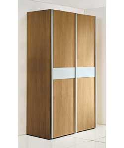 Sliding doors. Includes hanging rail and shelf. Size (H)220, (W)122, (D)64cm.Packed flat for home