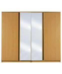 Kolari Oak 4-Door Wardrobe with 2 Mirrors