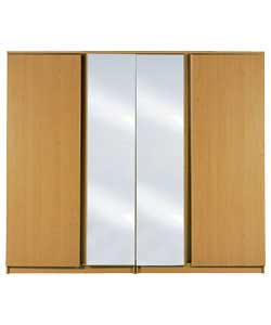 Kolari Oak 4-Door Wardrobe with 2 Mirrors