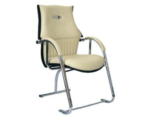Ultra modern deluxe Italian leather faced visitor chair. Contoured seat and backrest with pronounced