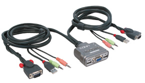 This KVM Switch allows you to control two USB equipped computers using only one keyboard  one mouse 