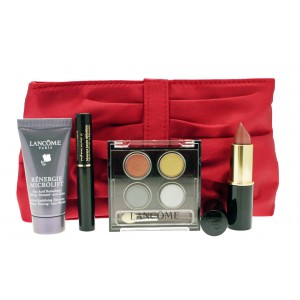 Unbranded Lacome Burgundy Satin Clutch Bag with Make-Up