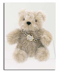 Ladies 2 Tone Gold Plated Bracelet Watch with Blonde Bear